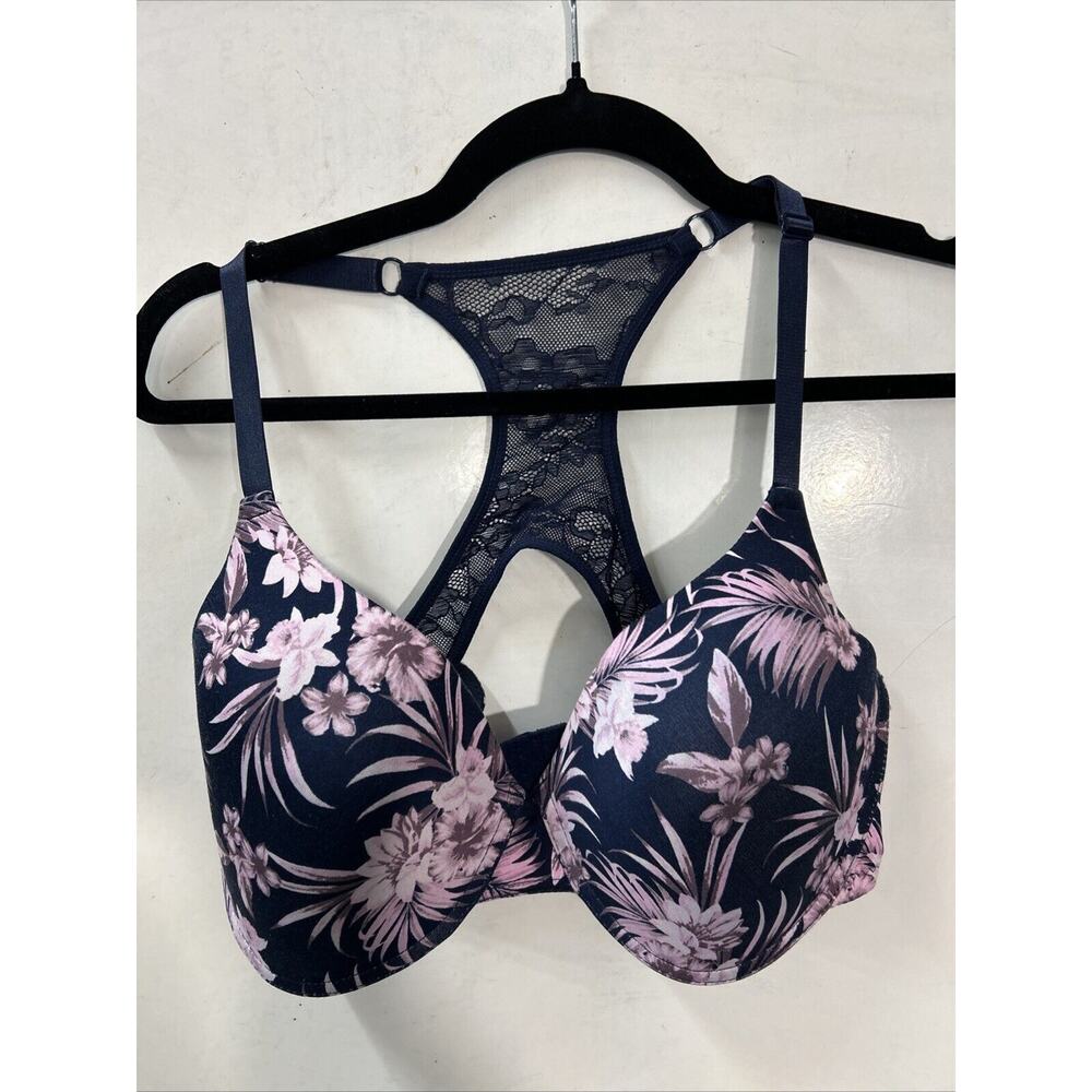 38D XOXO Womens Gray Underwire Lined Floral Racerback Cotton T-Shirt Bra 3G